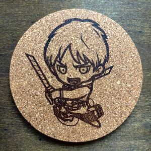 Attack On Titan Eren Yeager Chibi Style Laser Engraved Cork Coaster